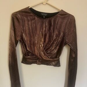 Topshop Metallic Brown/Gold Long Sleeve Top